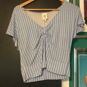 Blue and white striped cropped top